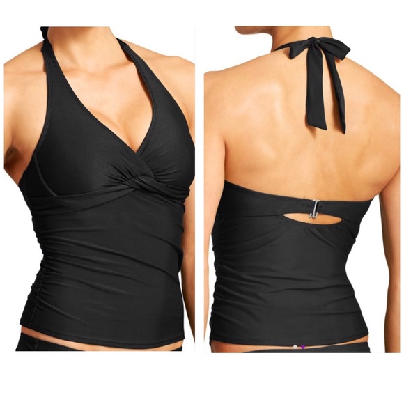 black halter tankini swim top